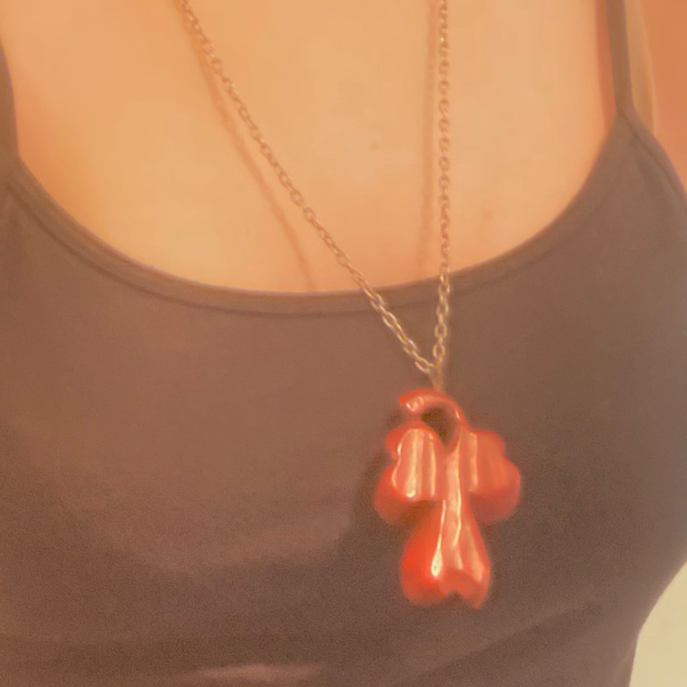 Wood necklace with silver chain